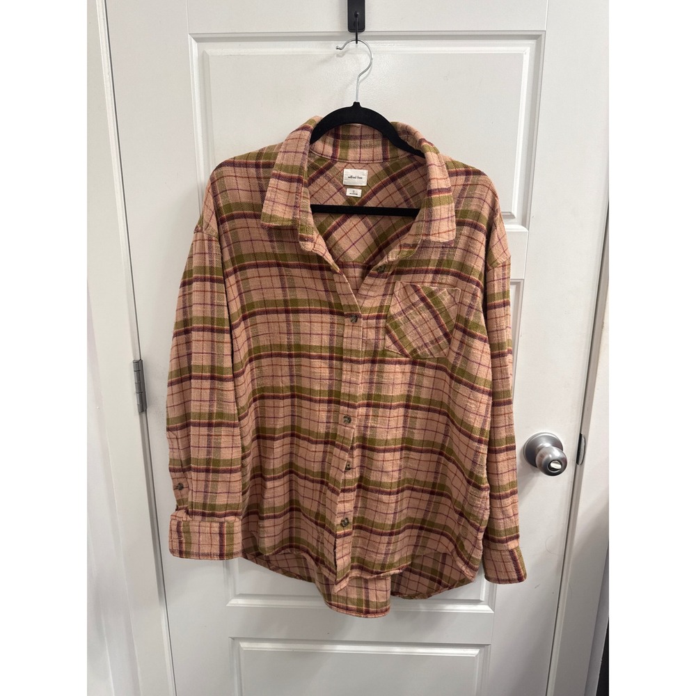 Wilfred Free Aritzia Plaid Flannel Shirt Oversized Shacket Pink Green Small‎